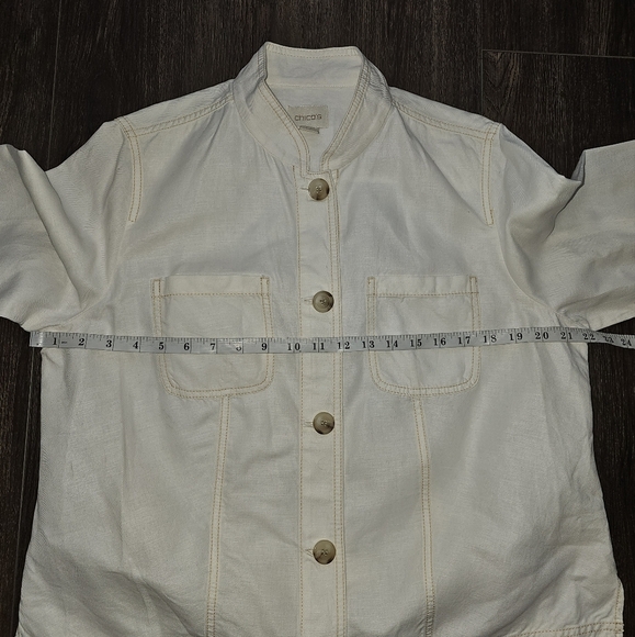 Chicos Cream Button-Up Jacket with Fringe Sz 2 Boho Hippie Utility Spring - Picture 10 of 13